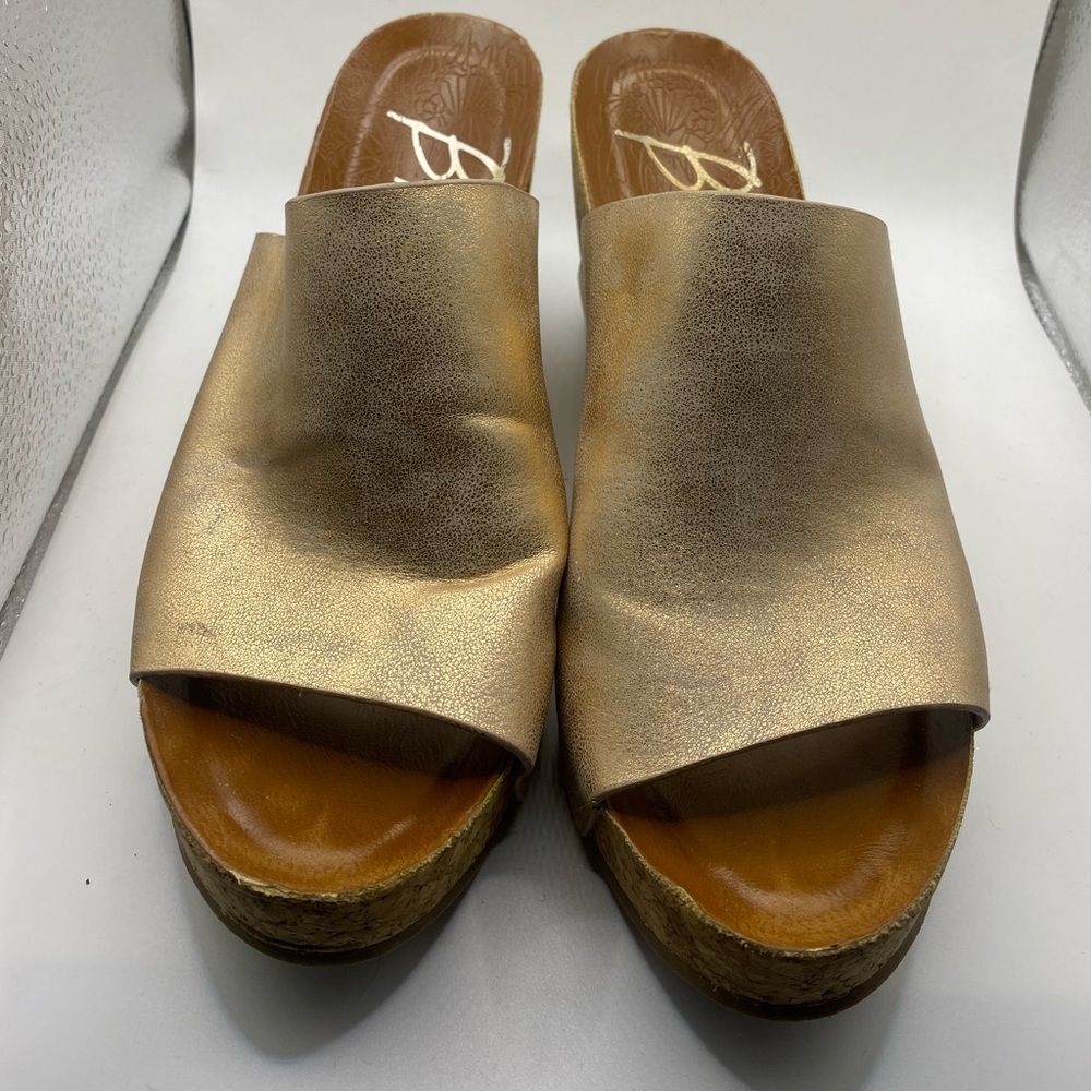 Metallic Gold Slide Clog Wedges - Women's Open-Toe Mules